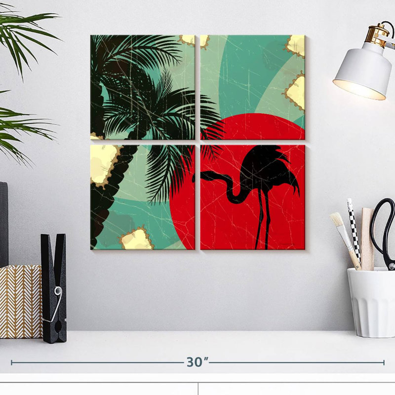 Flamant rose et palmier Brampt, H 18 po x l 18 po