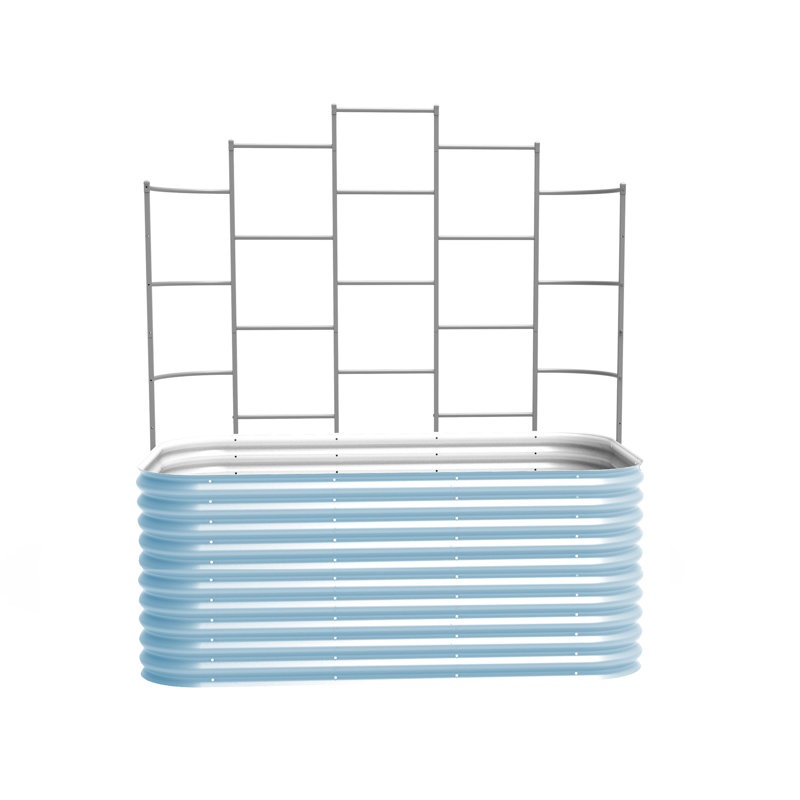 32" Tall 9 In 1 Modular Metal Outdoor Raised Garden Bed With Trellis, Sky Blue