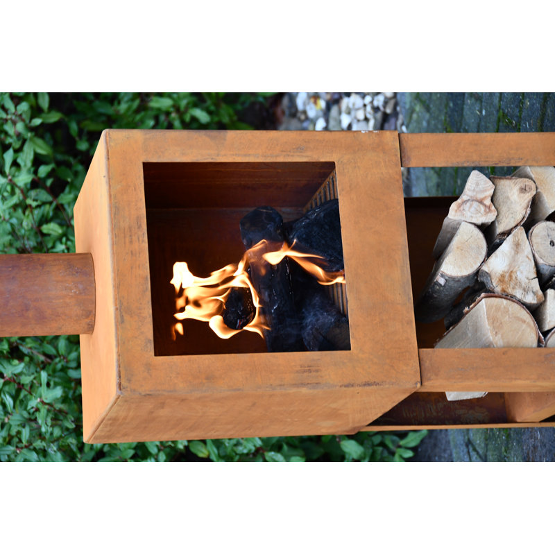 Square Terrace Heater with Wood Store, Rust