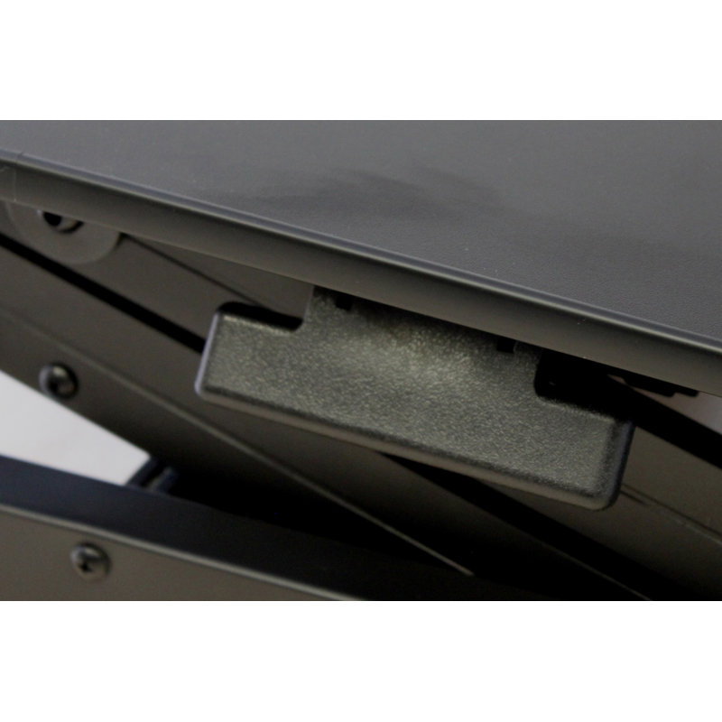 Roesler 46" Standing Desk Converter with Sliding Keyboard Tray, Teak/Black, 20" H x 26.5" W x 48.25" D