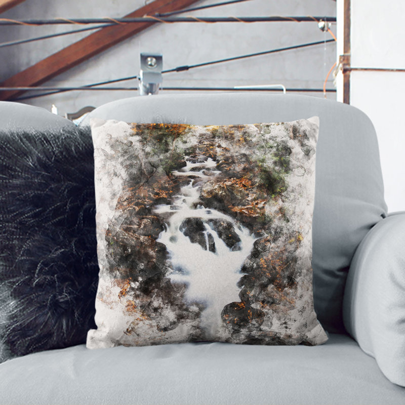 Woodland Stream Cushion with Filling, 55cm H x 55cm W x 20cm D, Black