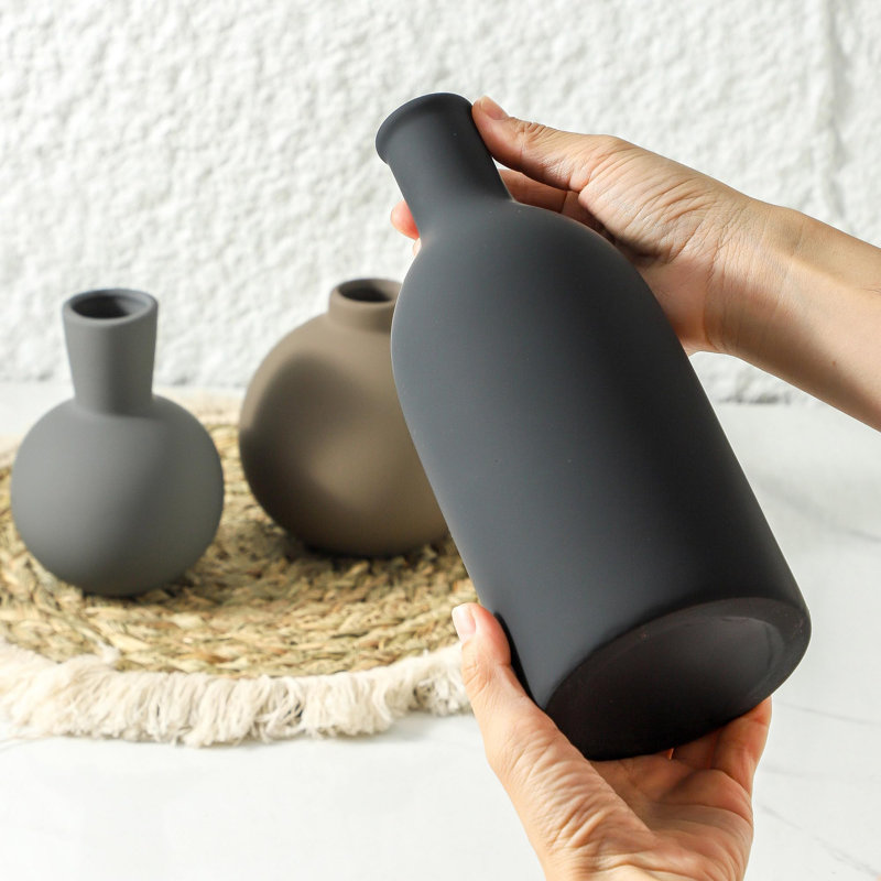 Ceramic Neutral Vase, Black/Brown/Grey