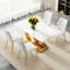 Grande table de salle à manger de bureau blanche pour 6 à 8 personnes avec supports dorés en forme d'or et base dorée, supports de cuisine et d'espace de vie convenables pour personne, parfait