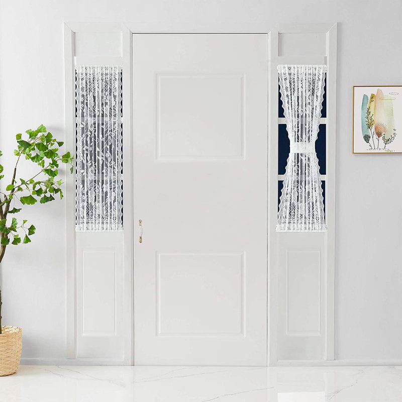 Jauier Semi Sheer French Door Curtain Pair, 52" W x 72" L, White