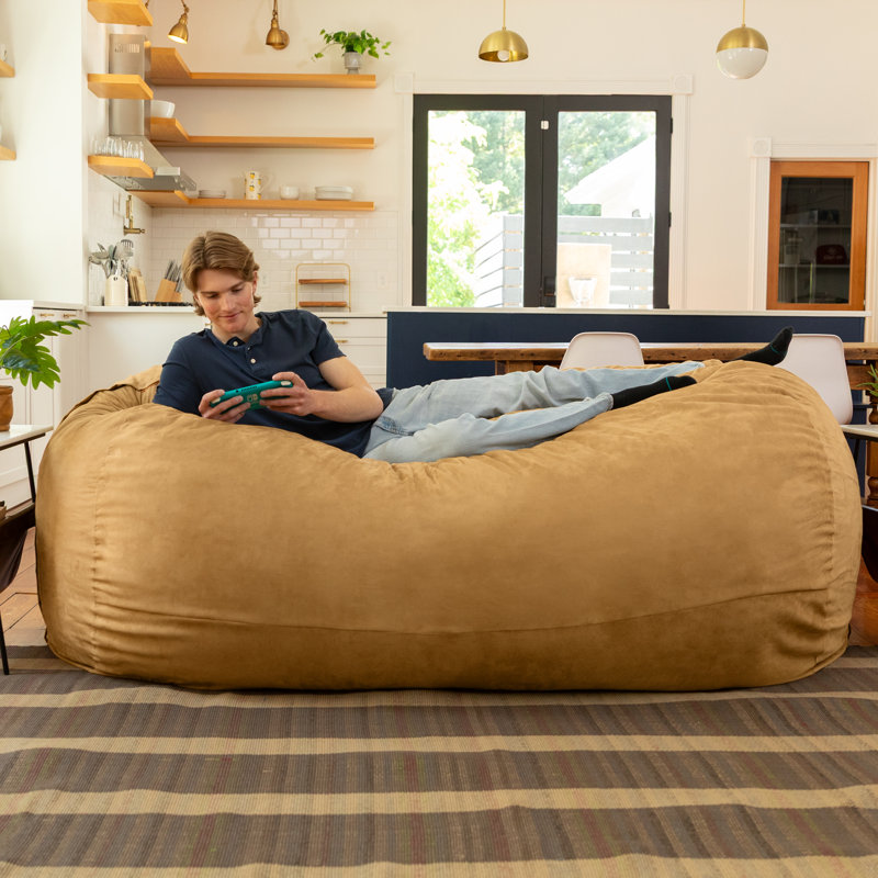 7 Foot Giant Bean Bag Sofa, Camel Microsuede
