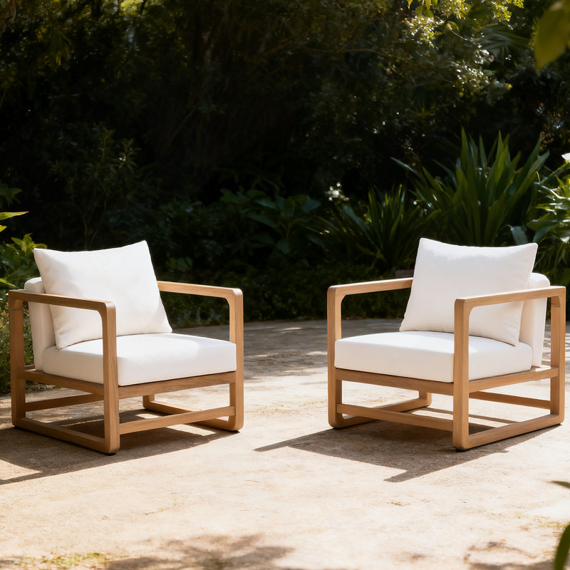 Chaise d'extérieur, fauteuil club en bois avec coussin