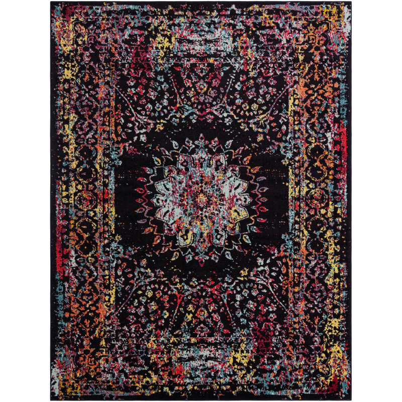 Tapis Sarah Daijanay, Rouge / Bleu, Rectangle 9 pi x 12 pi