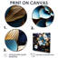 Fleur de lotus bleu feuilles dorées - art mural floral moderne salon-108360035-108360033