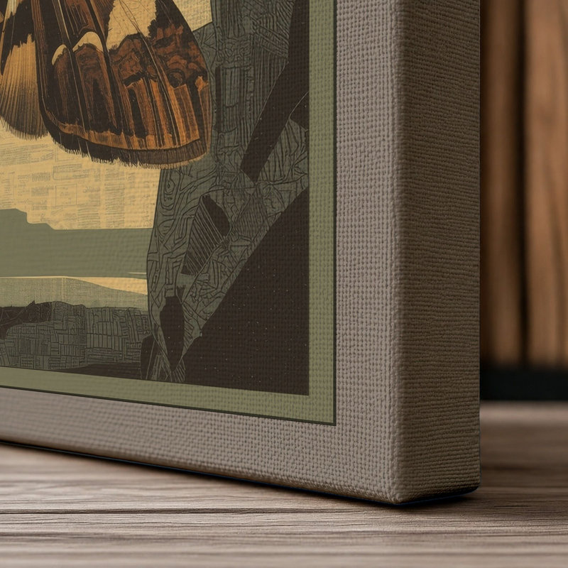 Locomotive at Night Geometric - Wrapped Canvas, 36x24 - 91.4 x 61.0 cm, Taupe Border
