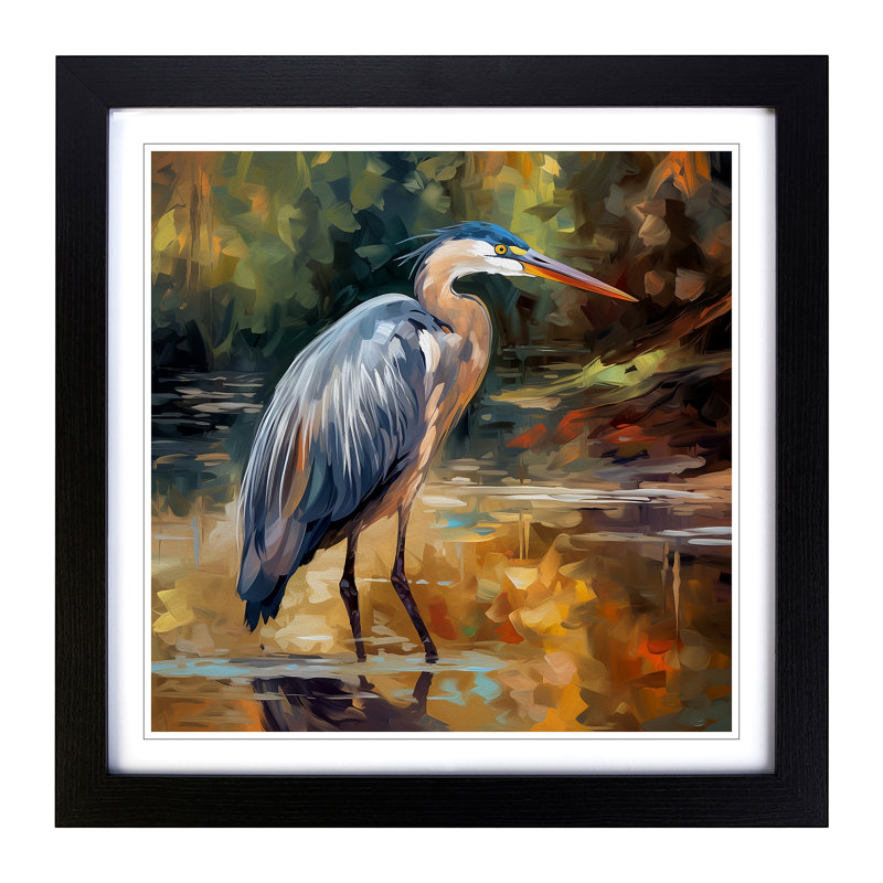 Heron Neo-Impressionism - Framed Print, Black