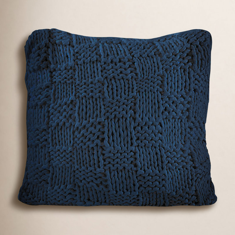 Trula Chess Hand Knitted Solid Textured Chess Pattern Square 27x27 inch Euro Sham, Navy