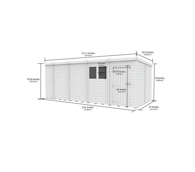 Total Sheds 19ft x 8ft Composite Pent Garden Shed - Single Door - With Windows - EPDM Rubber Roof - UK Manufactured