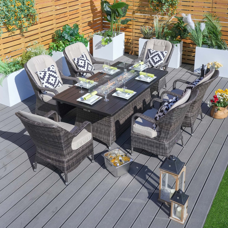 7 - Person Patio Dining Set with Square Table , Cushions Included