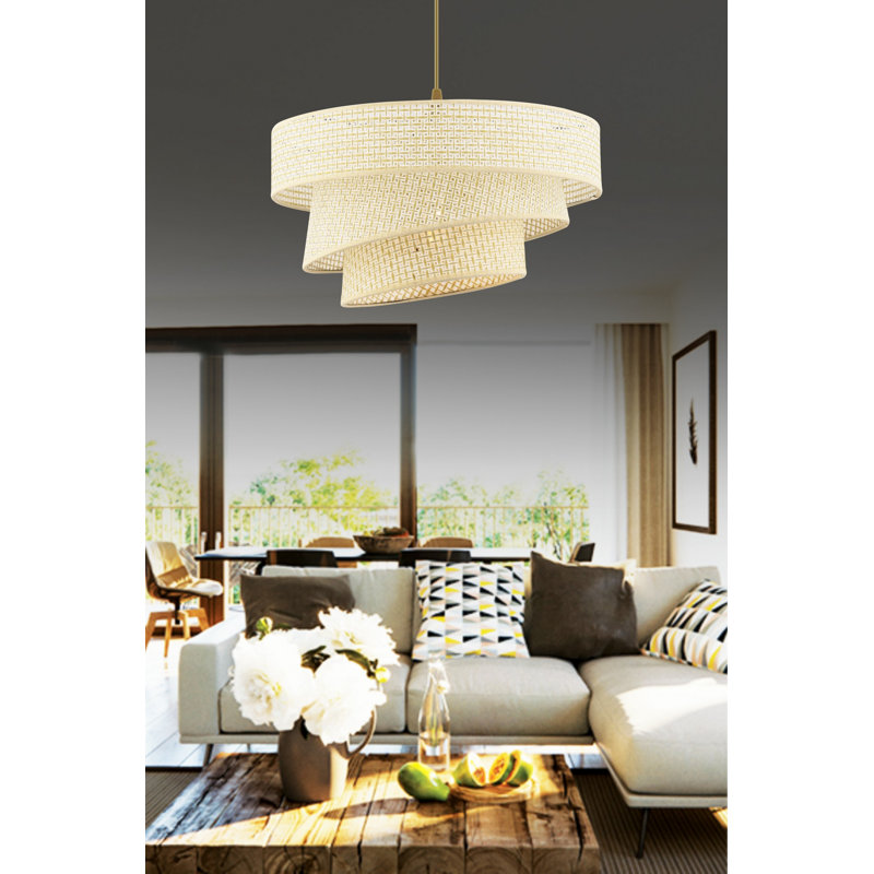 Élégant lustre crème, structure en métal, 28 x 28 x 7,9 pouces | Certifié CE, douille E27 (60 W maximum) | Parfait pour la salle à manger et les espaces de vie, conception élégante avec capuchon en coton, hauteur totale: 28,3 pouces