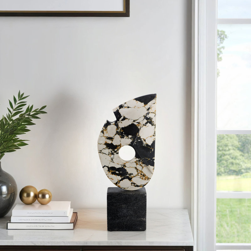 Mercer41 Calhoun Large Marble And Stone Statuary, Blue/White, 14" H x 6" W x 3" D
