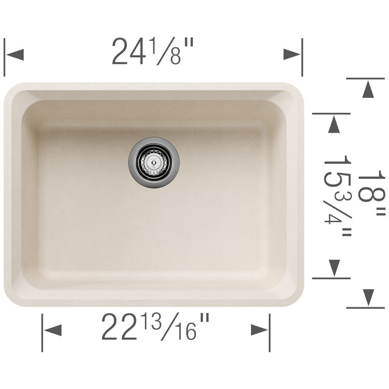 Évier de cuisine en granite avec crépine L 24 po x l 18 po Vision, Blanc doux