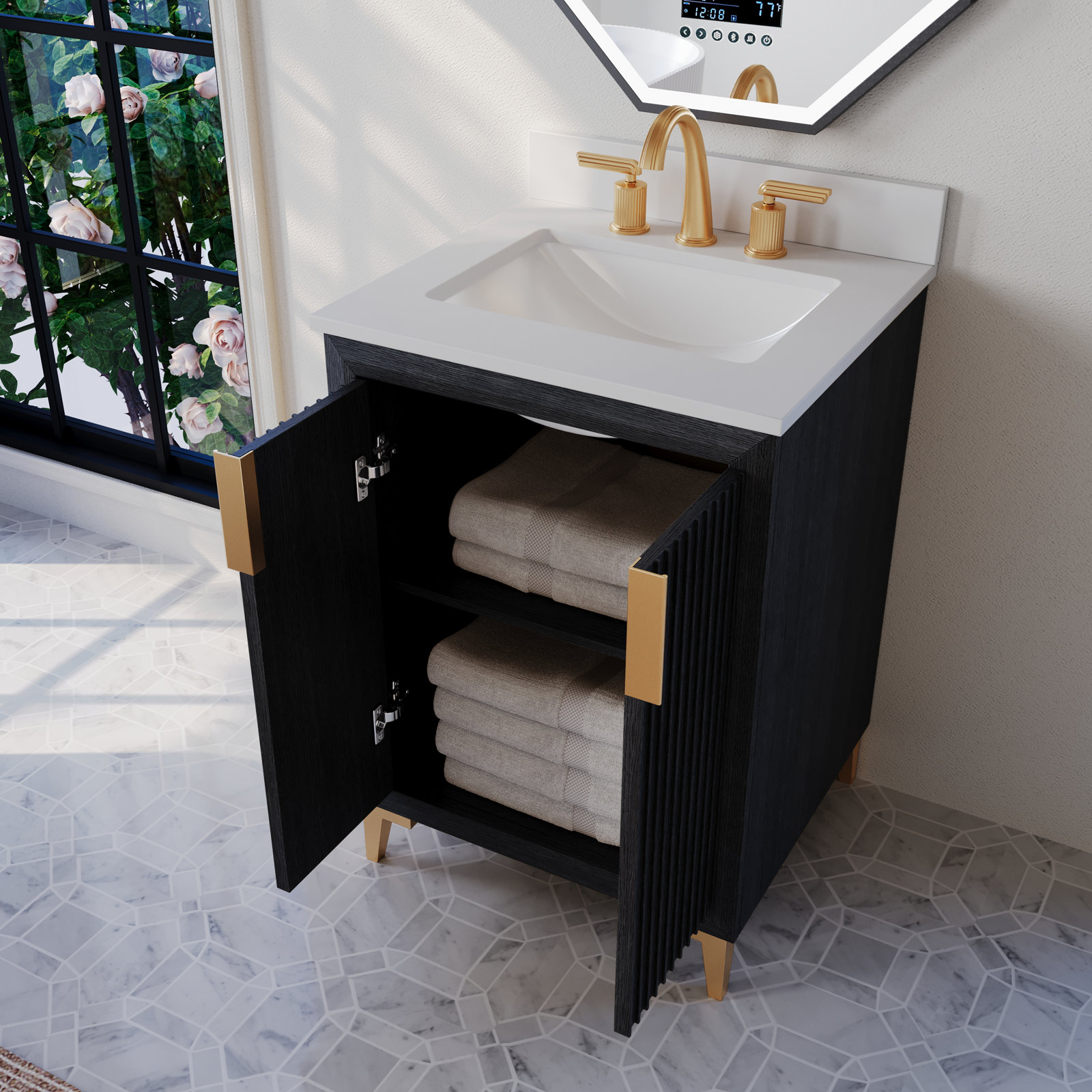 Turlington 24" Oak Single Bathroom Vanity, Black Oak