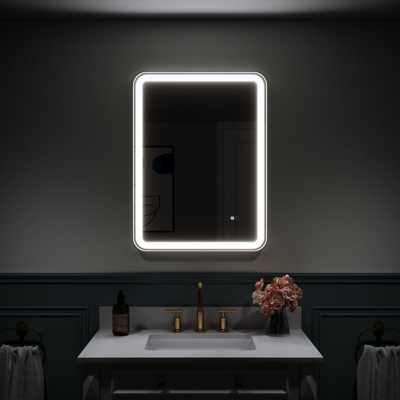 Morrisania Wall Mounted Bathroom Framed LED Mirror With Anti- Fog,Memory Function And Touch Sensor, 32" x 24", Matte Black