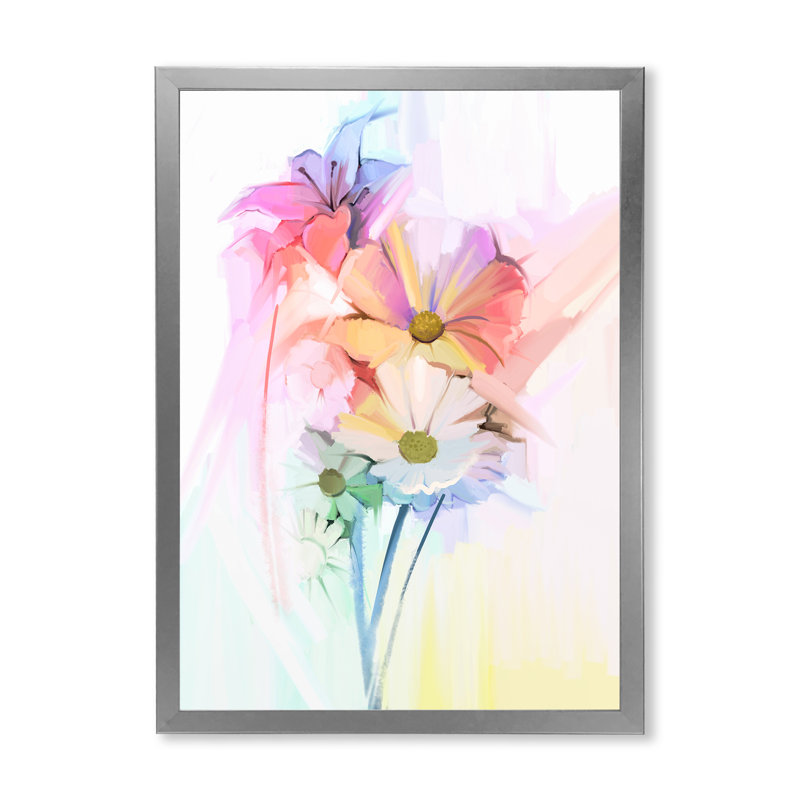 «Modern Gerbera Daisy Flower», reproduction d'art sur toile traditionnelle, Cadre photo argenté, H 32 po x l 16 po x P 1 po