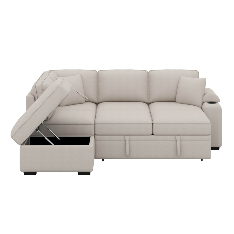 Canapé d'angle modulaire en L avec canapé-lit escamotable en L, Beige