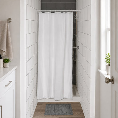 Rideau de douche uni en polyester à demi-taille + 8 crochets