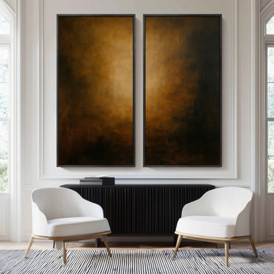 Abstrait brun rustique profond pour salle à manger - ensemble de 2 reproductions d'art encadrées sur toile 60 po x 30 po x 2 pièces
