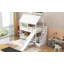 Lit superposé simple au dessus d'un lit simple avec lit gigogne et glissade, escalier de rangement, toit et fenêtre-1128227306