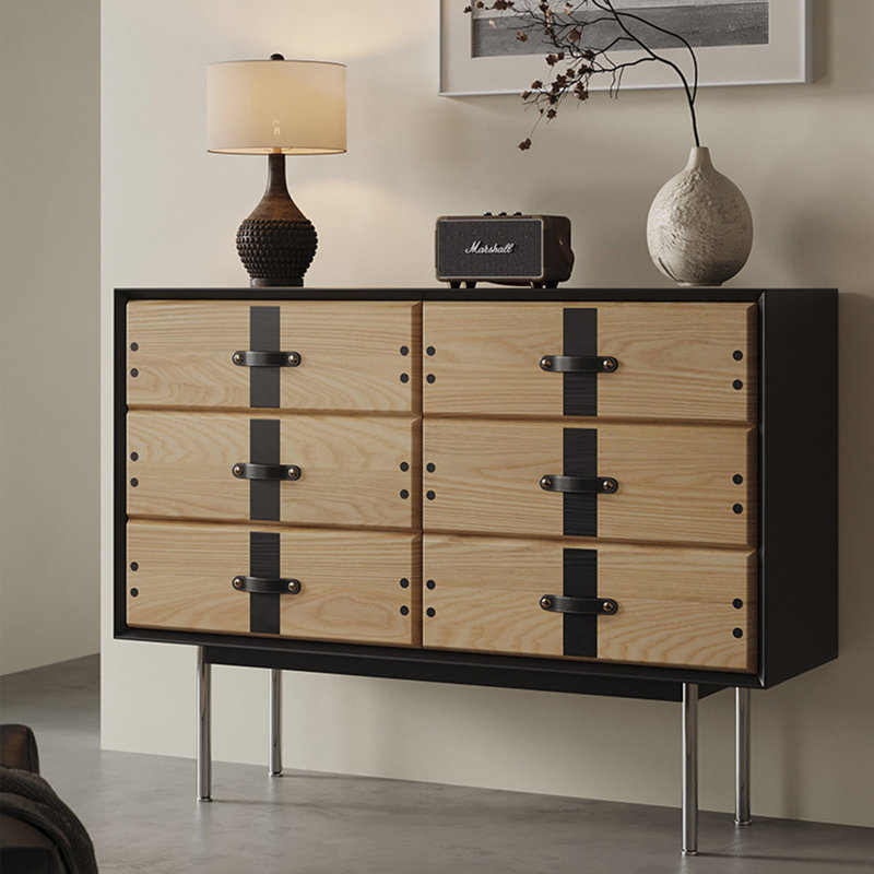 Mid-Century Modern Black Solid Wood Accent Cabinet, 47.24