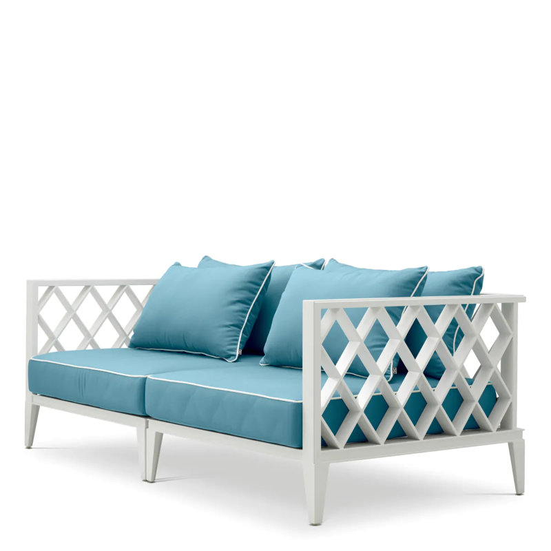 Outdoor 2 - Seat Loveseat, Mineral Blue Cushion/White Frame