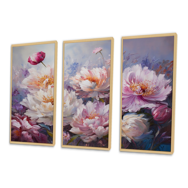Pivoine rose liquide Art Flower Field V - ensemble de décoration murale champ de fleurs, Cadre naturel flottant