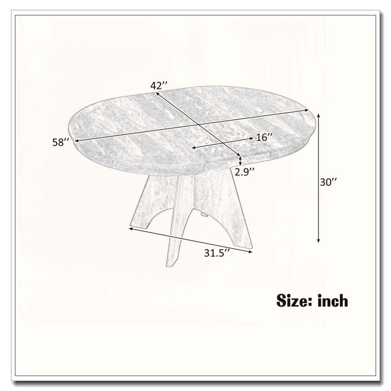 Table de salle à manger extensible Vintage pour 4-6, 42 à 58 pouces, Bois naturel délavé