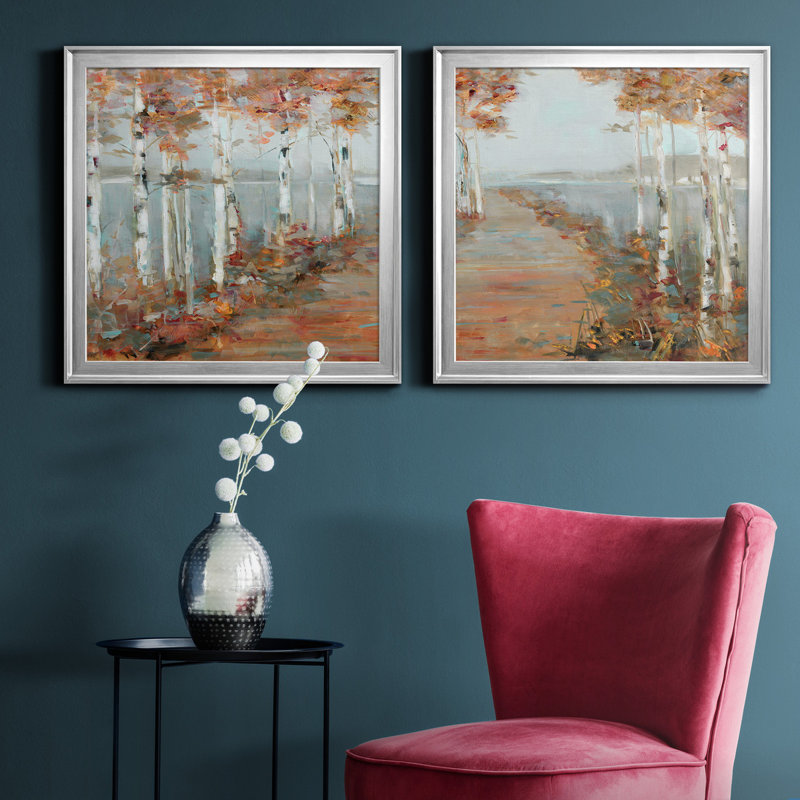 Birch Walk I - ensemble de 2 reproductions d'art sur toile, Argent, H 26,5 po x l 53 po x P 1,5 po