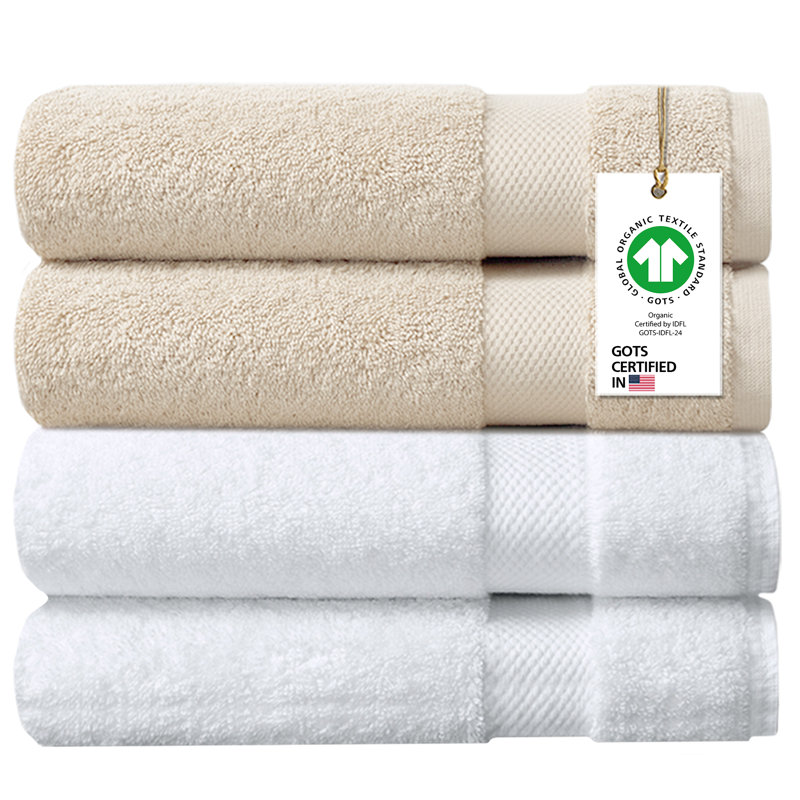 Ensemble de 4 serviettes pour salle de bain Delara, Ivoire/Blanc