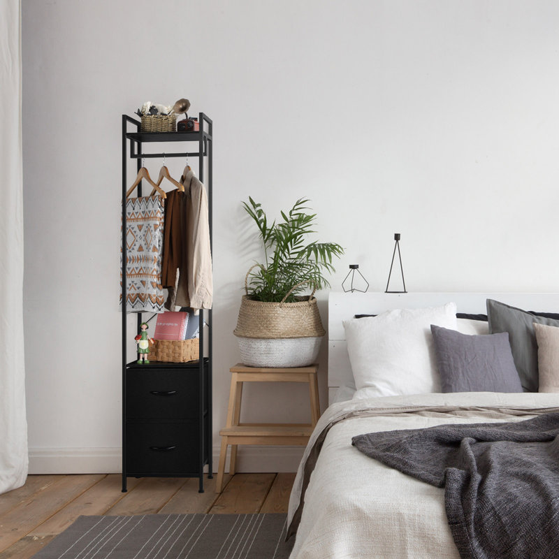 Porte-vêtements haut avec 2 tiroirs en tissu noir