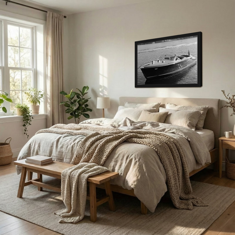 Bateau à vapeur Fashion Classic sur eau calme en noir et blanc, H 20 po x l 30 po