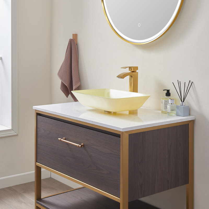 Matte White 18" Rectangular Tempered Glass Bathroom Sink