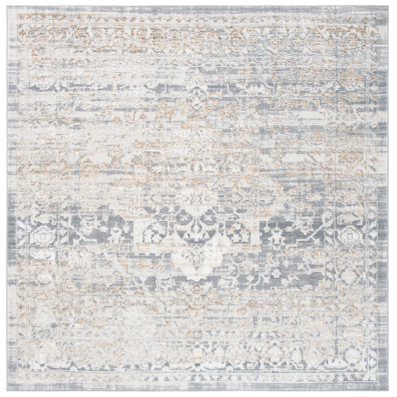 Amilie Oriental Gray/Gold Area Rug, Square 6'7"