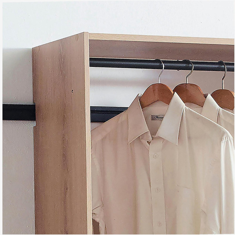 Devi Oak Wall Mounted Wood Closet System, Oak