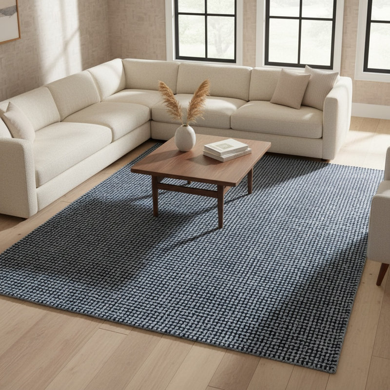 Tapis 100% laine touffeté à la main, Navy/Light Blue, 3' x 5'