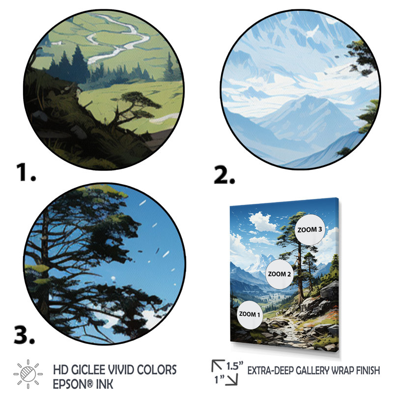 «Pine Tree Solitude Parmi», reproduction sur cadre flottant sur toile, H 44 po x l 34 po x P 1,5 po, Cadre photo noir