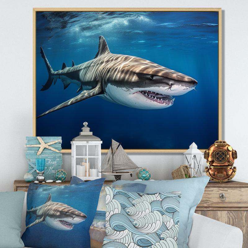 «Tiger Shark Territory I» sur toile, H 24 po x l 32 po x P 1 po, Cadre naturel flottant