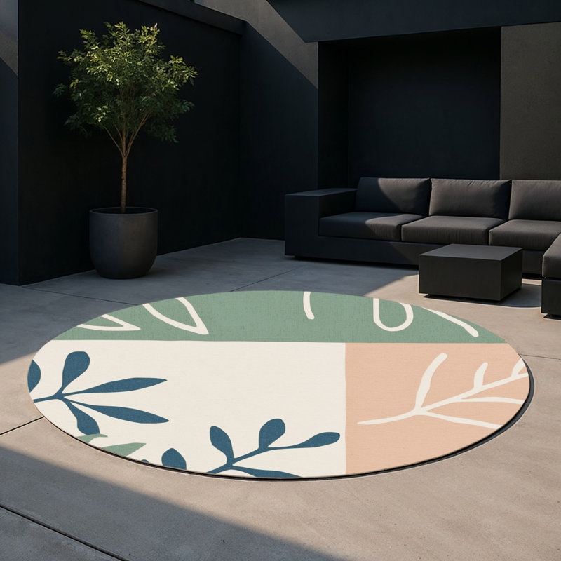 Tapis intérieur et extérieur Frosted Ferns, Rond 5 pi