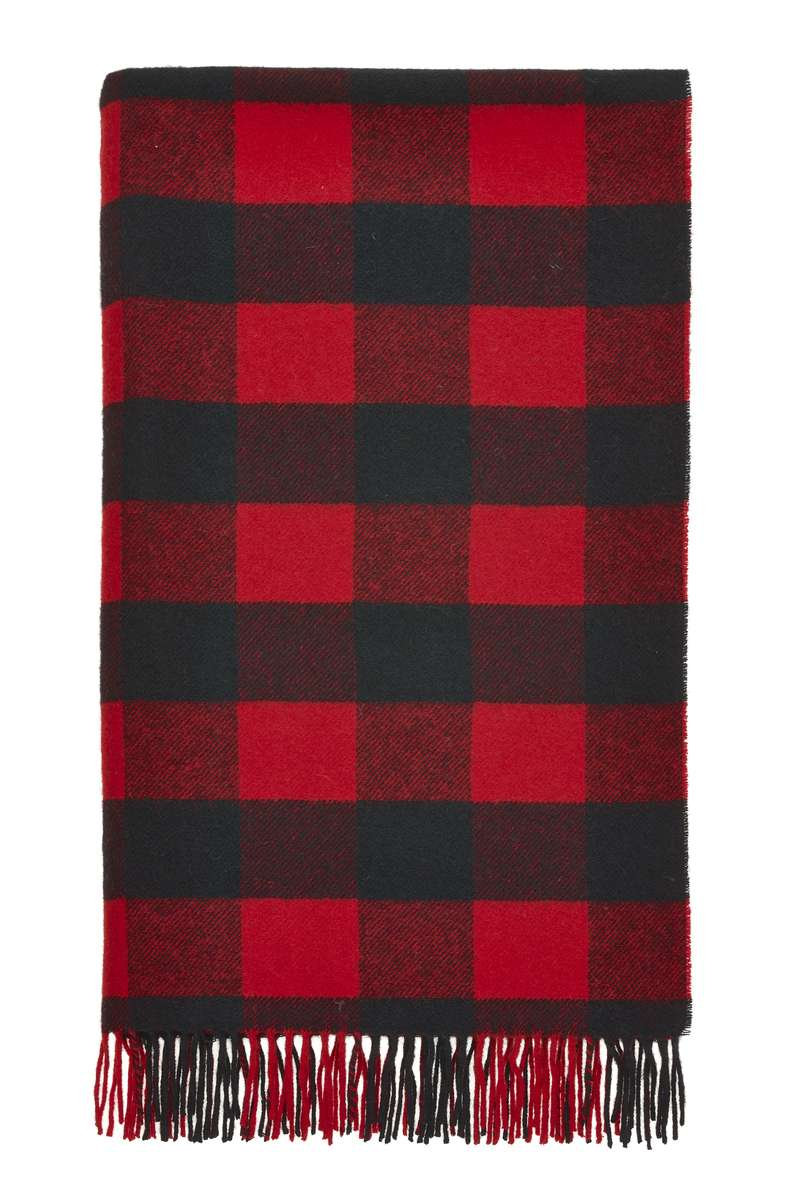 Shetland Wool Throw/Blankets Hand Woven Blanket, Black/Gray/Red Geometric