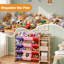 Rangement pour jouets d'enfants en bois massif avec 12 bacs et 3 tablettes ouvertes