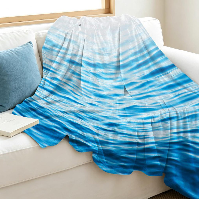 Jeté en flanelle transparente molletonnée ultra douce, imprimé d'un côté bleu océan de mer, Throw 40" x 50"
