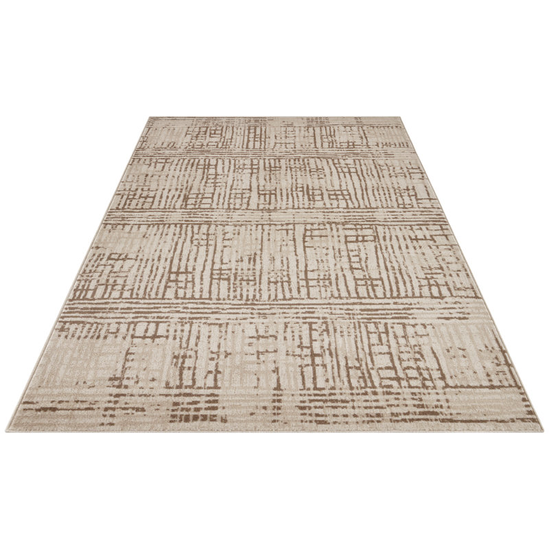 Machine Woven 100% Polypropylene Beige/Brown Rug, Rectangular 80cm x 120cm