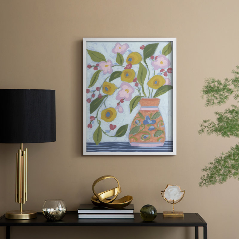 Bouquet Vibes II, reproduction encadrée - bois massif, H 21 po x l 17 po, Blanc