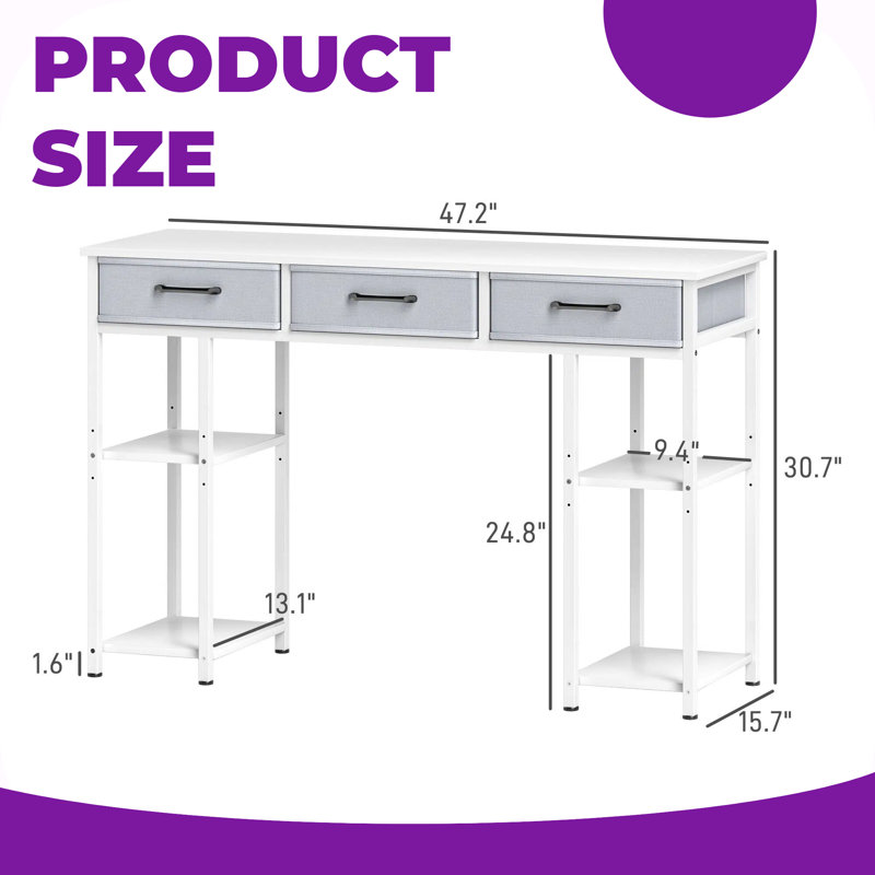 Bureau d'écriture compact avec tiroirs de rangement - Modern Home & Office Essential en blanc, Blanc