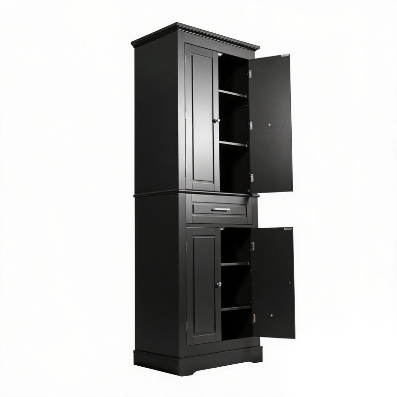 Tall Bathroom Storage Cabinet with Multi-Functional Storage Space, Black