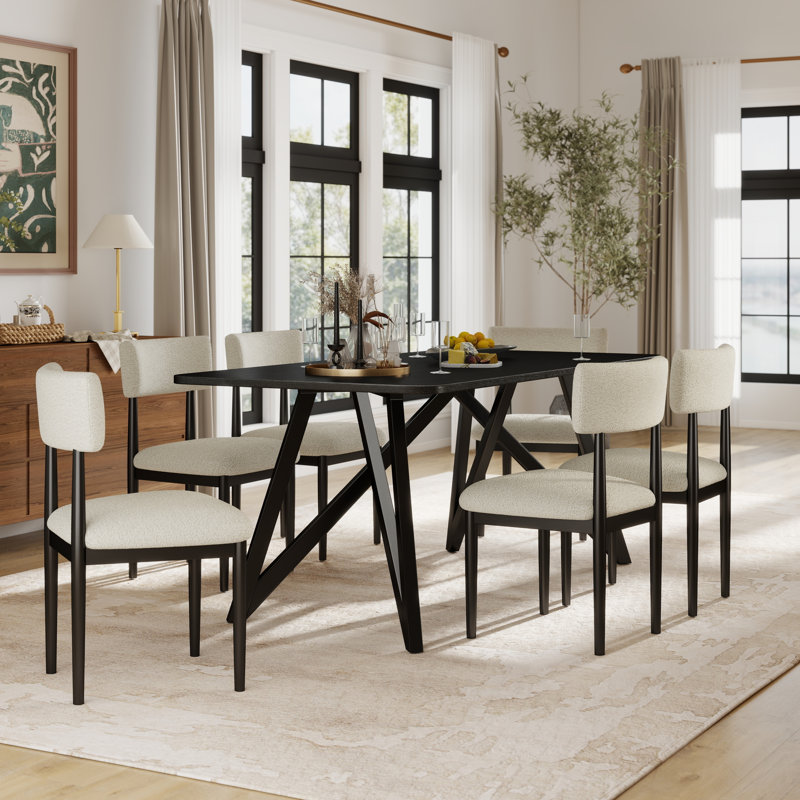 Axler Dining Set, Tripod-Cross Dining Table With Stylish Chairs, Light Oak, 7, Black